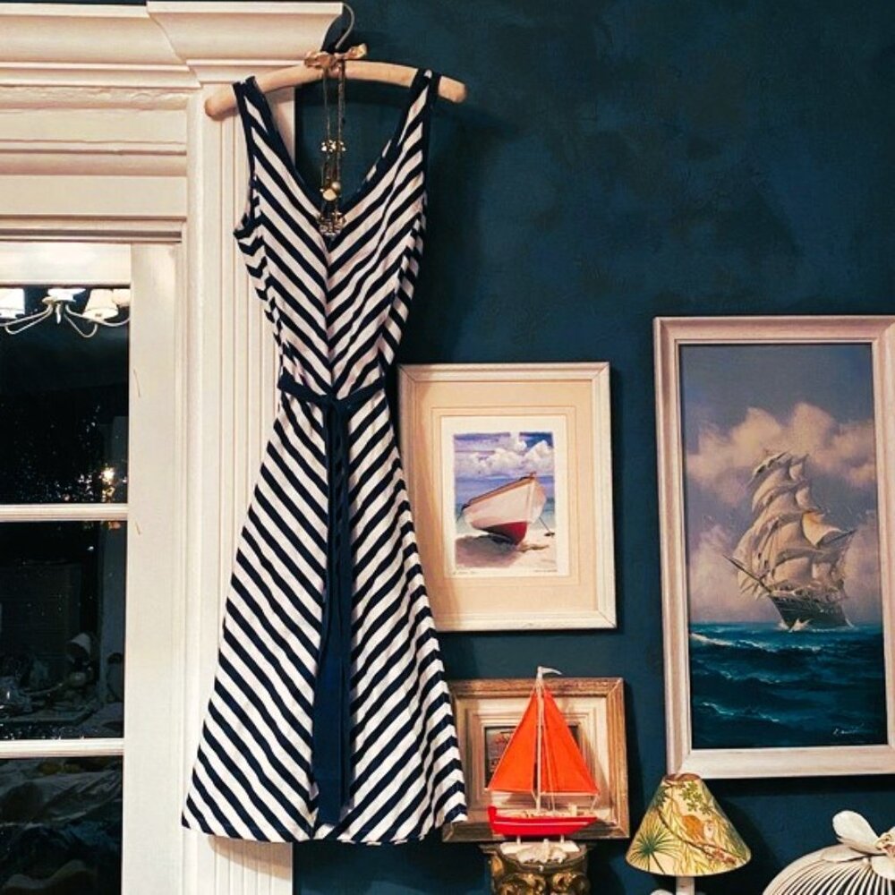 Jones New York Signature navy/cream, chevron dress